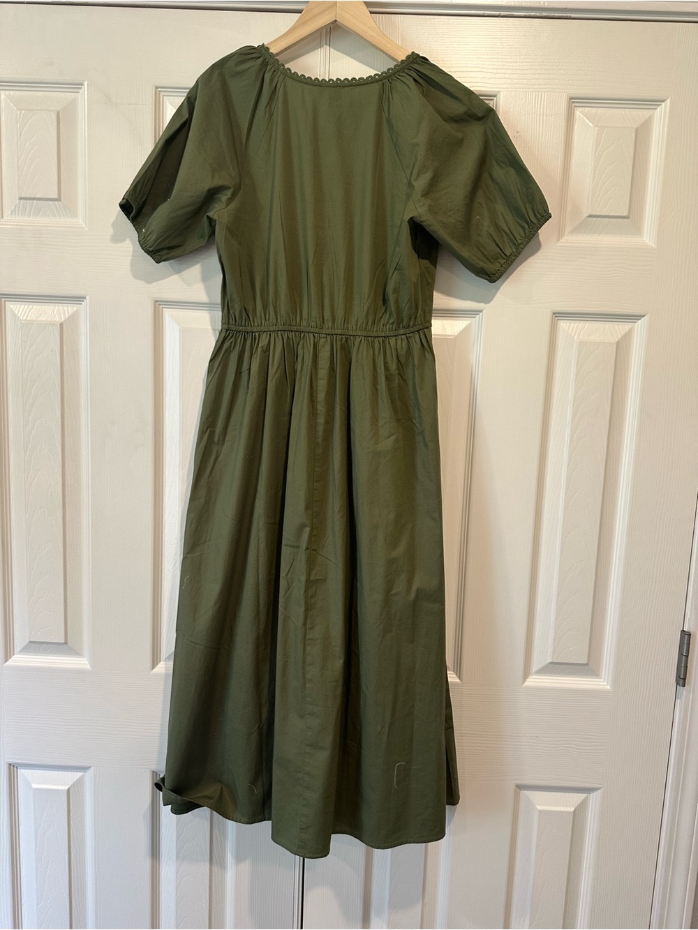 J. Crew Olive Green V-Neck Puff Sleeve Midi Dress - Picture 5 of 12